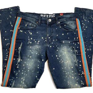 Black Pike Jeans Mens 30 x 32 Paint Splatter Slim Fit Denim NWT Blue Stretch New